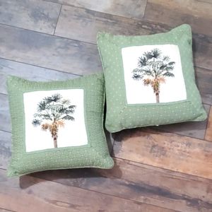 Palm Tree Needle Point 2 Throw Pillows Size 14"x14"